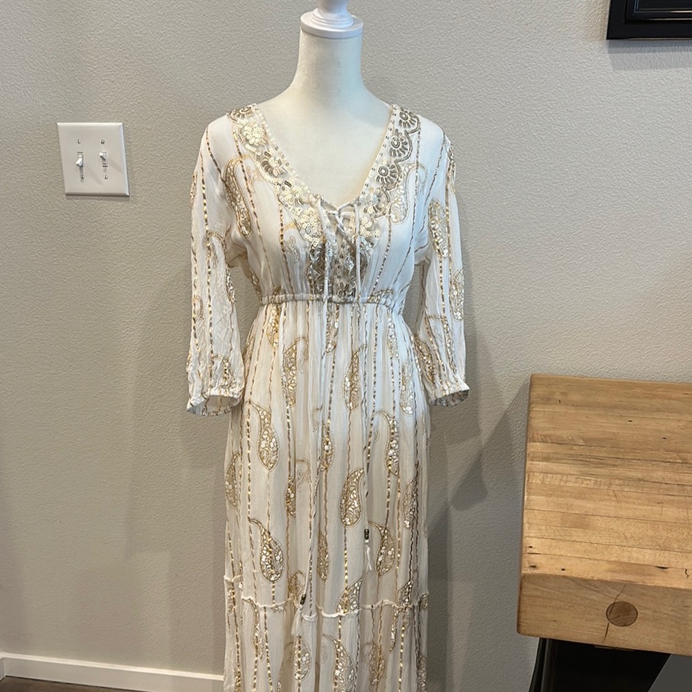 Me2Magic Ivory and Gold Striped Dress